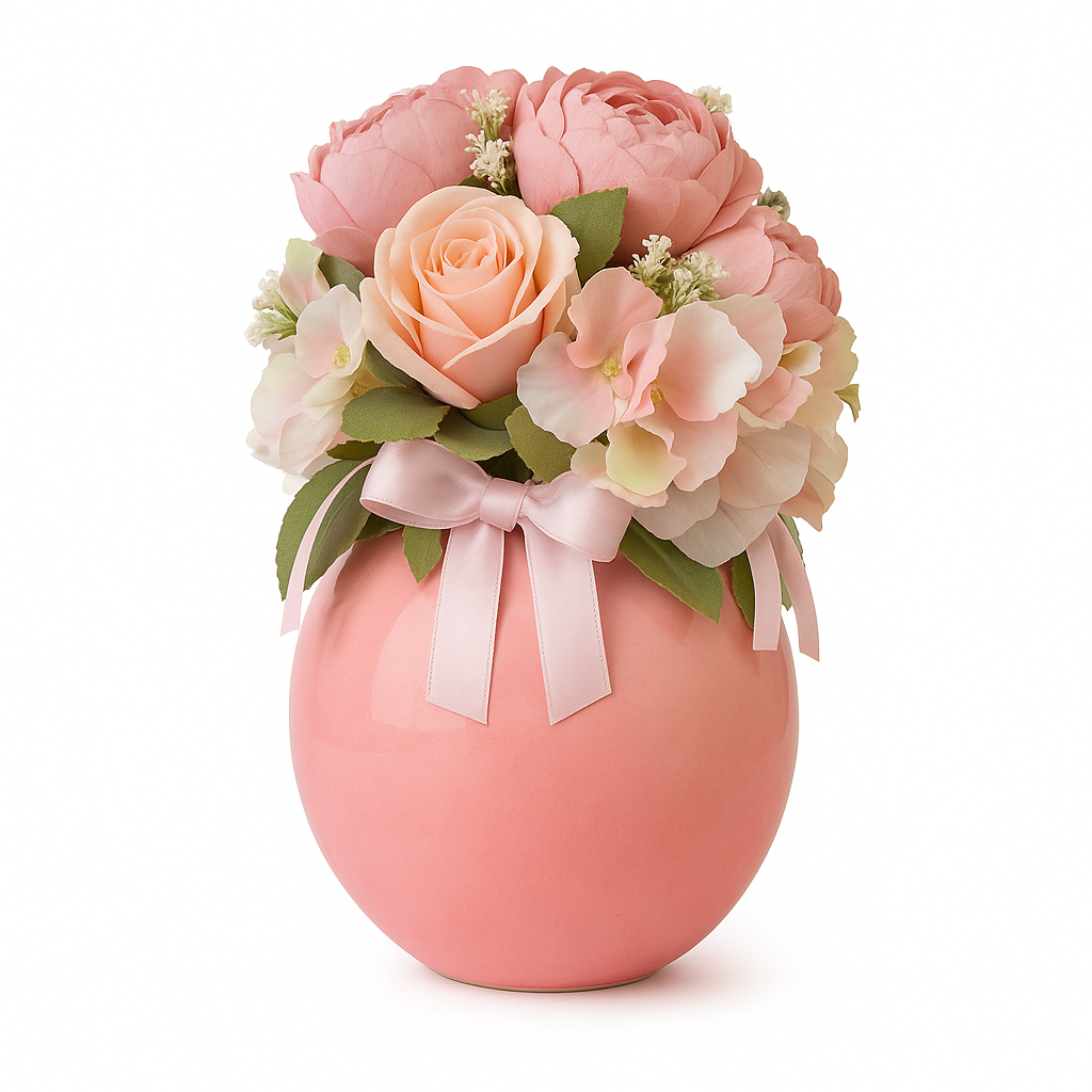 Composizione Romantica Rosa in Vaso Ceramica