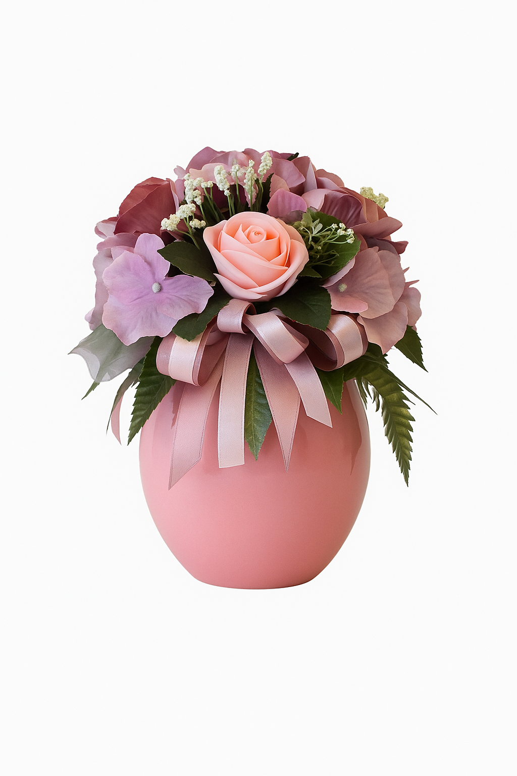 Bouquet rosa e borgogna in vaso