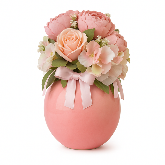 Composizione Romantica Rosa in Vaso Ceramica