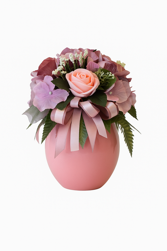 Bouquet rosa e borgogna in vaso